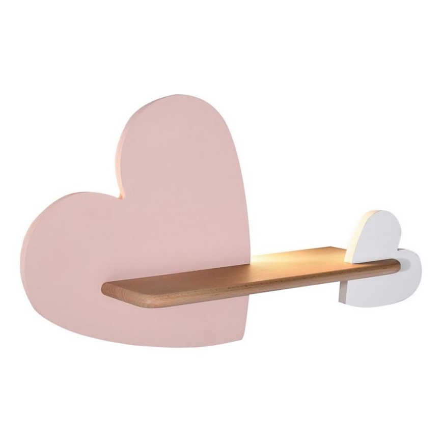 Applique murale enfant avec étagère HEART LED/5W/230V rose/blanc/bois