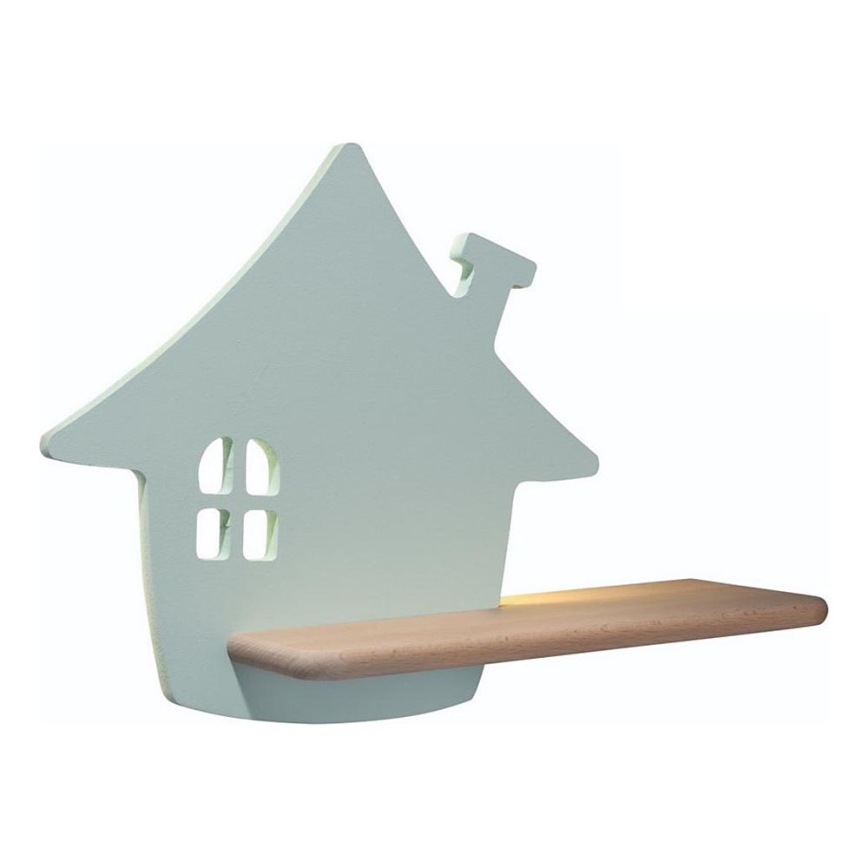 Applique murale enfant avec étagère HOUSE LED/4W/230V vert/bois