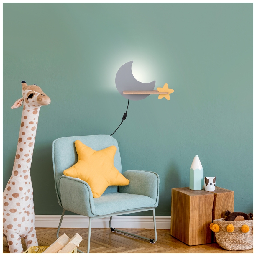 Applique murale enfant avec étagère MOON LED/5W/230V