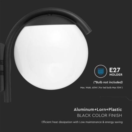 Applique murale extérieure 1xE27/60W/230V IP44 noir