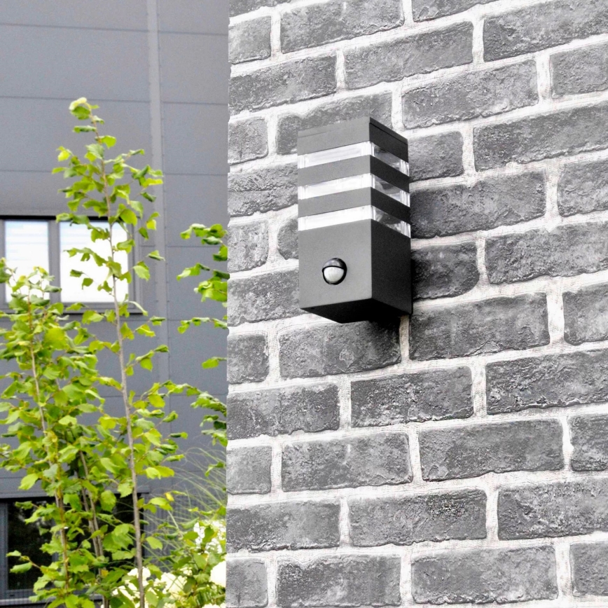 Applique murale extérieure avec détecteur TEKSAS 1xE27/12W/230V IP44 graphite