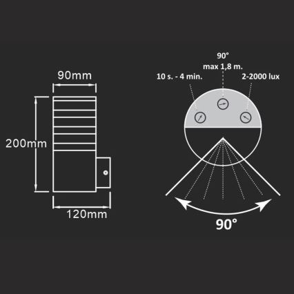Applique murale extérieure avec détecteur TEKSAS 1xE27/12W/230V IP44 graphite