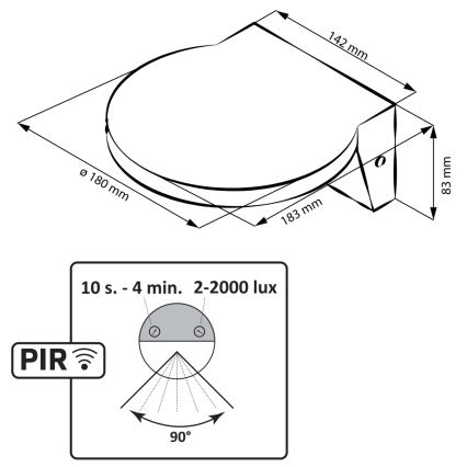 Applique murale extérieure avec détecteur TESA LED/10W/230V IP54 noir