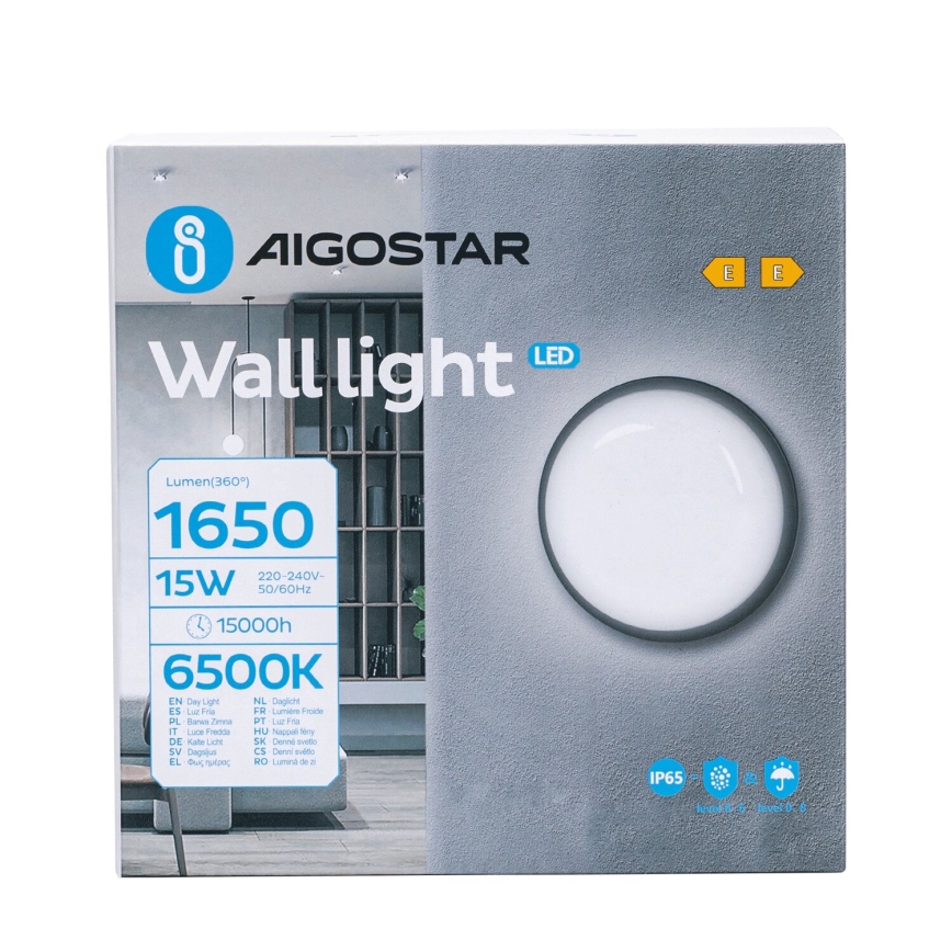 Applique murale extérieure LED/15W/230V 6500K d. 15,5 cm noir IP65