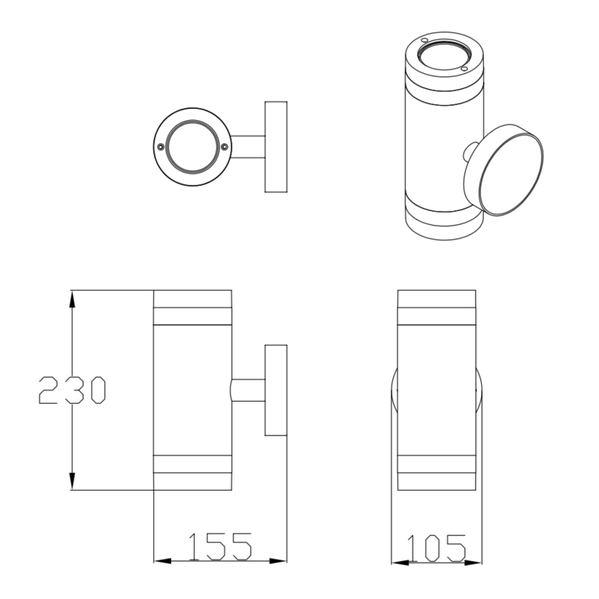 Applique murale extérieure RINO 2xGU10/12W/230V IP54 noir