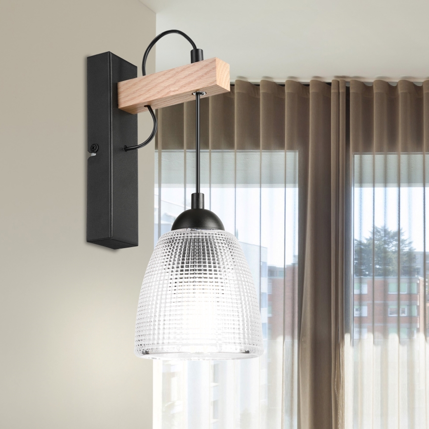 Applique murale LEANDRA 1xE27/15W/230V chêne/noir