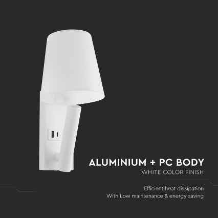 Applique murale LED avec port USB LED/2W/230V 3000K blanche