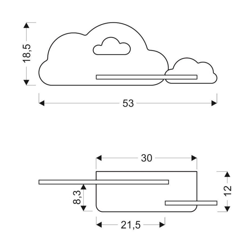 Applique murale LED enfant avec étagère CLOUD LED/5W/230V bleue/blanche - certifié FSC