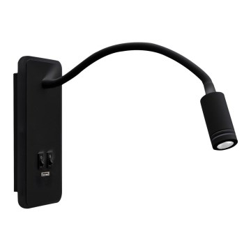 Applique murale LED flexible avec port USB BASE LED/8W+LED/2W/230V, noire