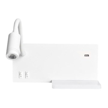 Applique murale LED SHELF LED/4W+LED/5W+LED/2W/230V + port USB blanche