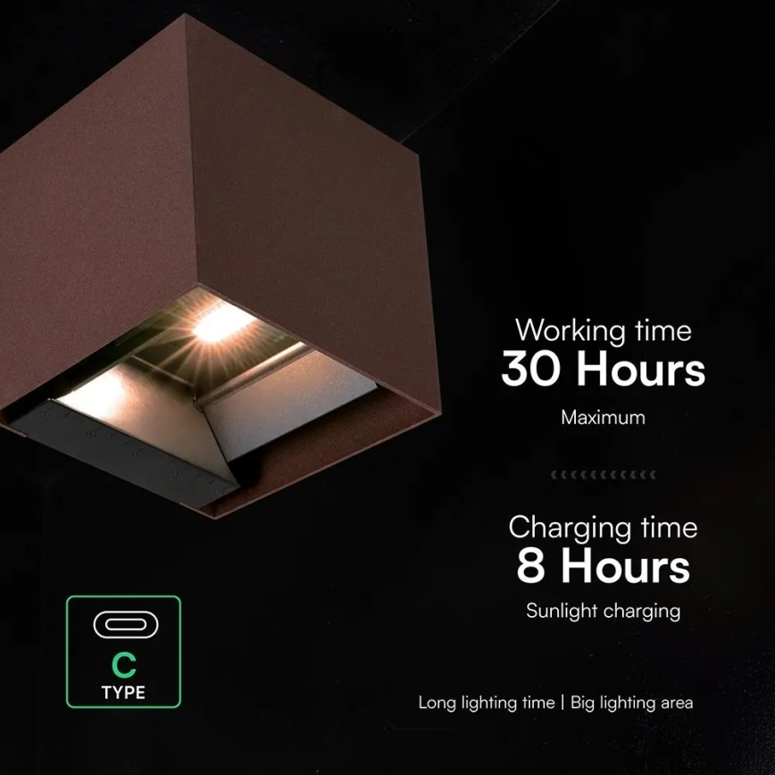 Applique murale solaire LED avec capteur LED/9W/3,7V 3000/4000/5000K IP65 2600 mAh marron