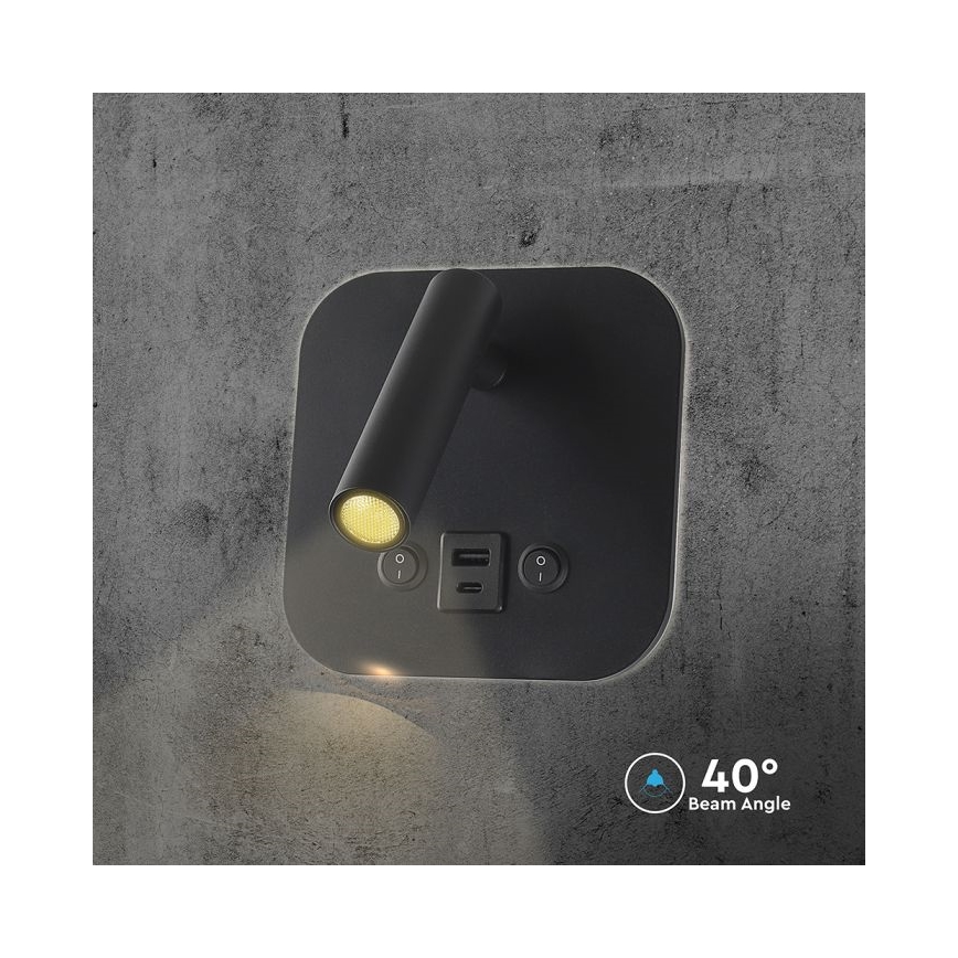 Applique murale orientable LED avec port USB LED/8W/230V 3000K noire