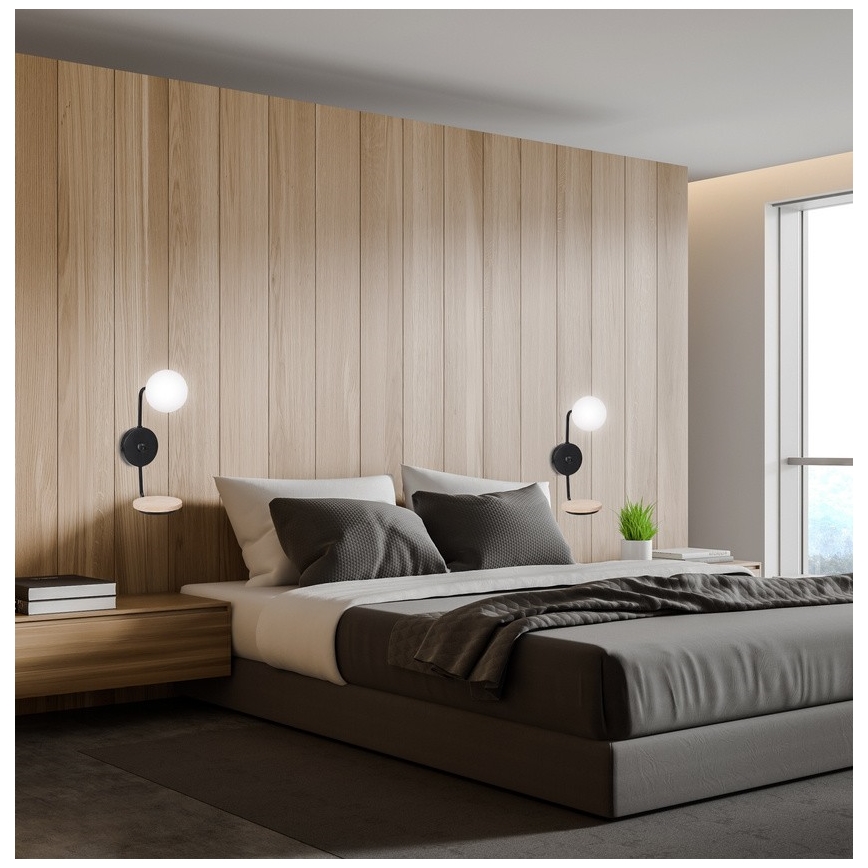 Applique murale PONIO 1xG9/25W/230V noir/hêtre