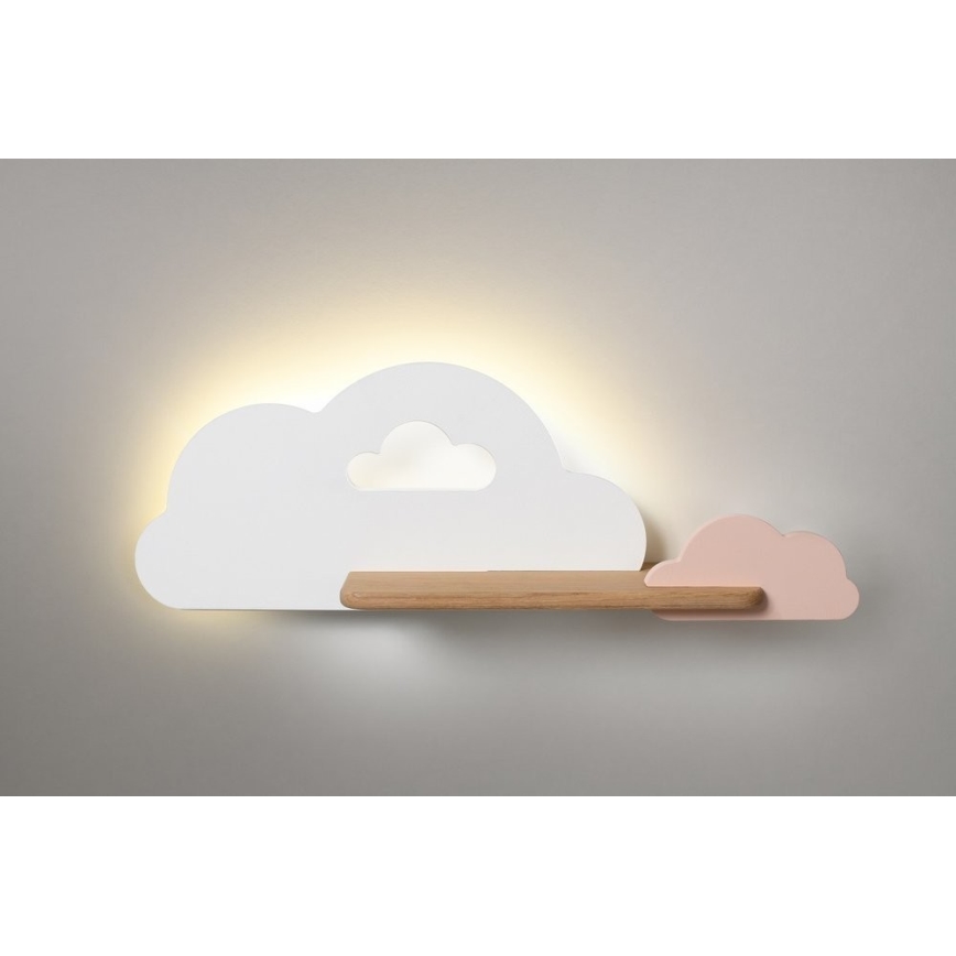 Applique murale pour enfant avec étagère CLOUD LED/5W/230V Blanche/Rose - certifié FSC