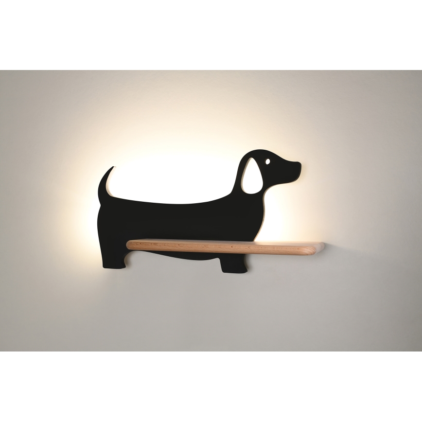 Applique murale pour enfants avec une étagère DOG LED/5W/230V noir/bois - certifié FSC