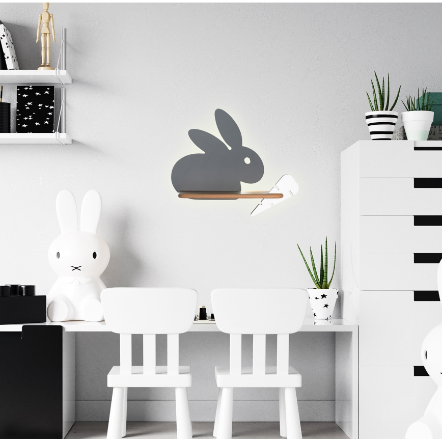 Applique murale pour enfants avec une étagère RABBIT LED/4W/230V rose/bois - certifié FSC