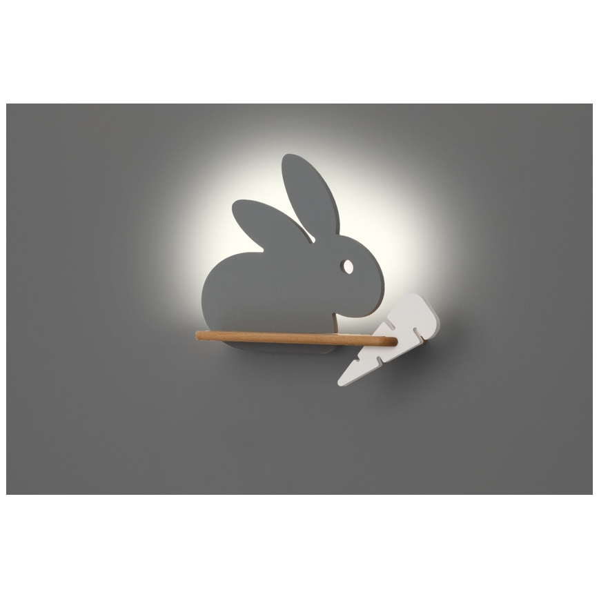 Applique murale pour enfants avec une étagère RABBIT LED/4W/230V rose/bois - certifié FSC