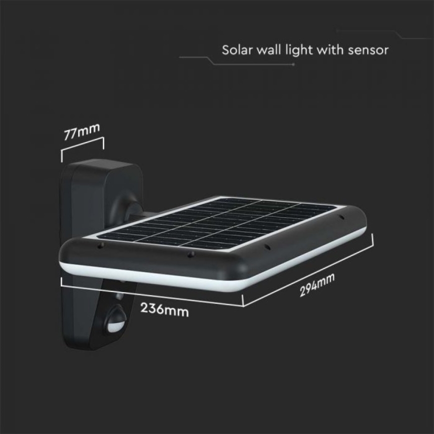 Applique murale solaire avec détecteur LED/15W/3,2V 4000K/6000K IP65 noir