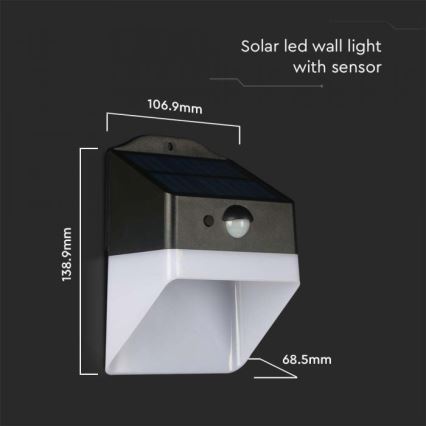Applique murale solaire avec détecteur LED/2W/3,7V 4000K IP65