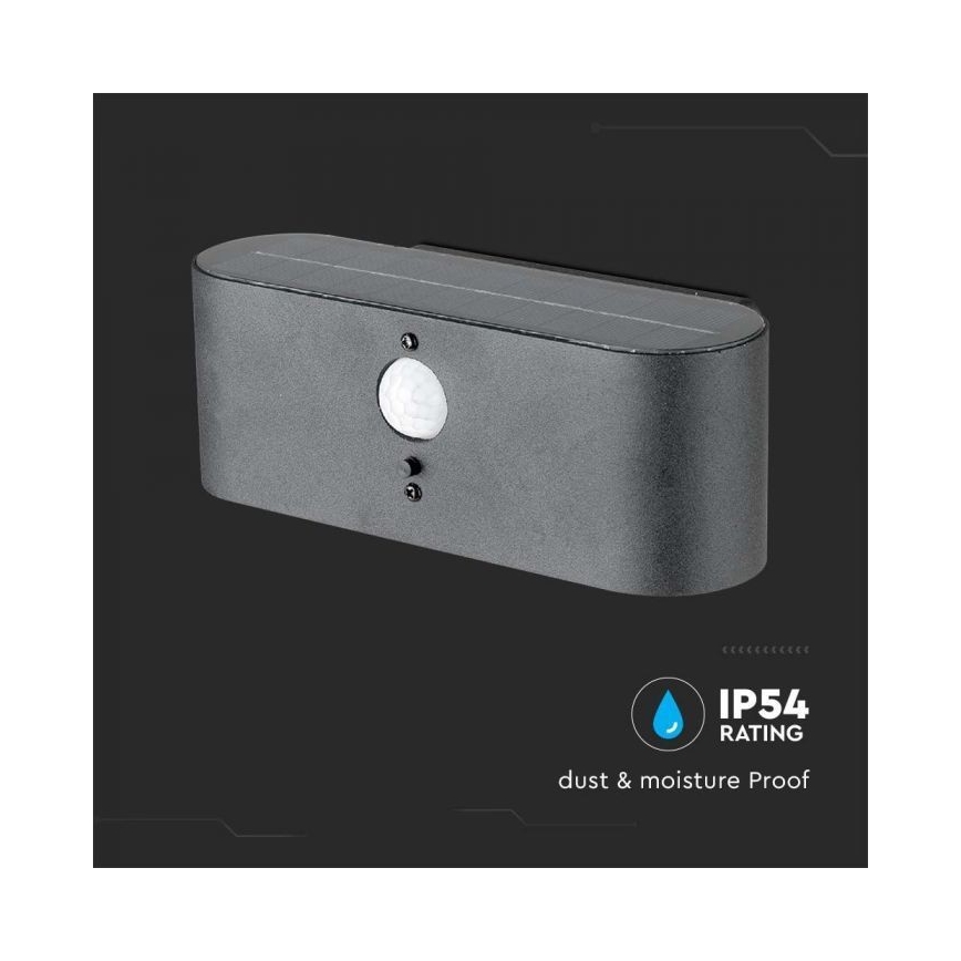 Applique murale solaire extérieure avec détecteur LED/2,5W/3,7V 3000K IP54