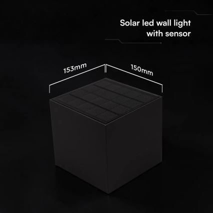 Applique murale solaire LED avec capteur LED/9W/3,7V 3000/4000/5000K IP65 2600 mAh noire