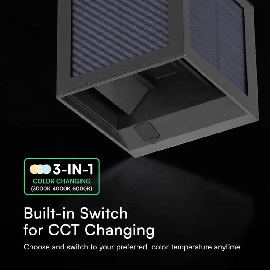 Applique murale solaire à LED avec détecteur LED/9W/3,7V 3000/4000/6000K IP65 2600 mAh noir