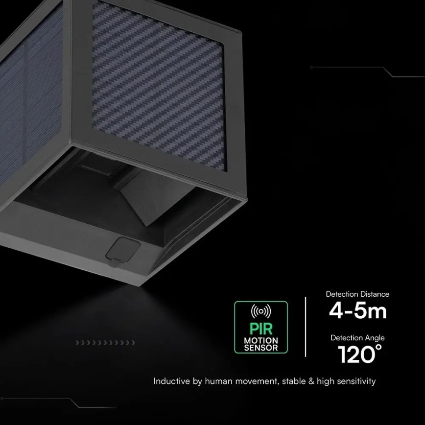 Applique murale solaire à LED avec détecteur LED/9W/3,7V 3000/4000/6000K IP65 2600 mAh noir