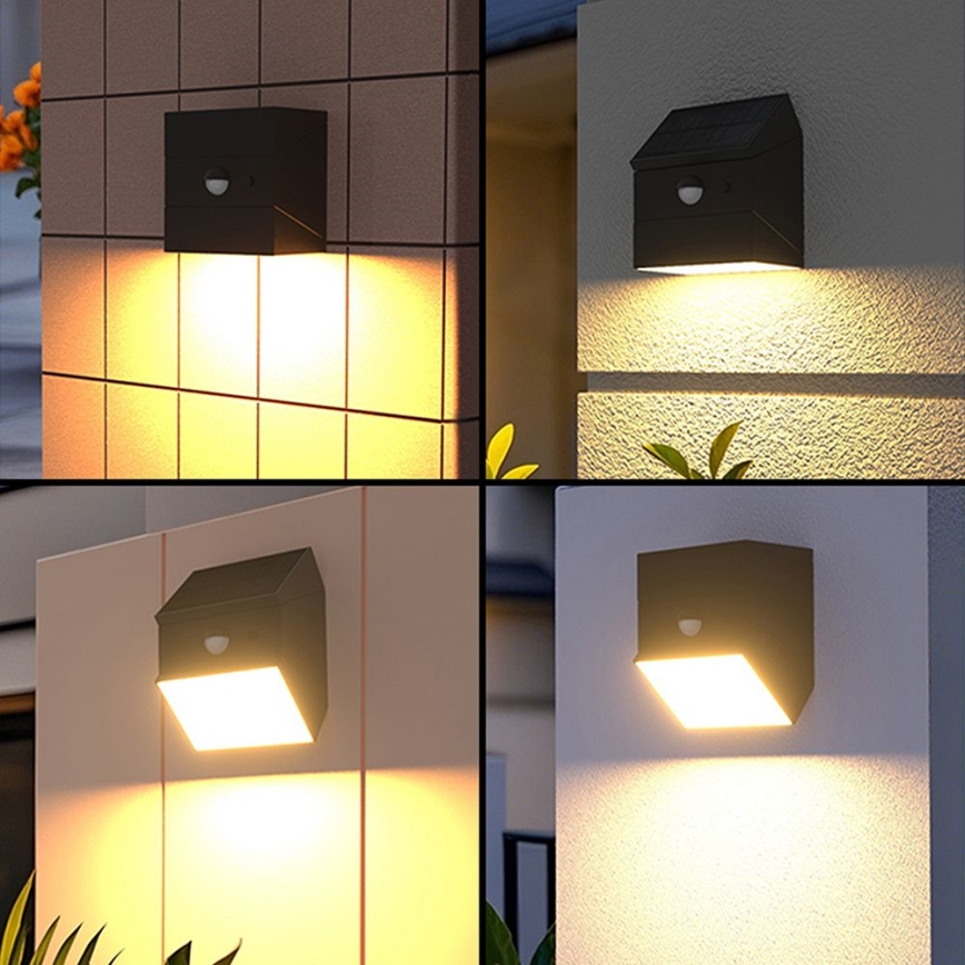 Applique solaire murale à LED avec détecteur LED/2,5W/3,7V 3000/4000/6000K IP65 1200 mAh noire