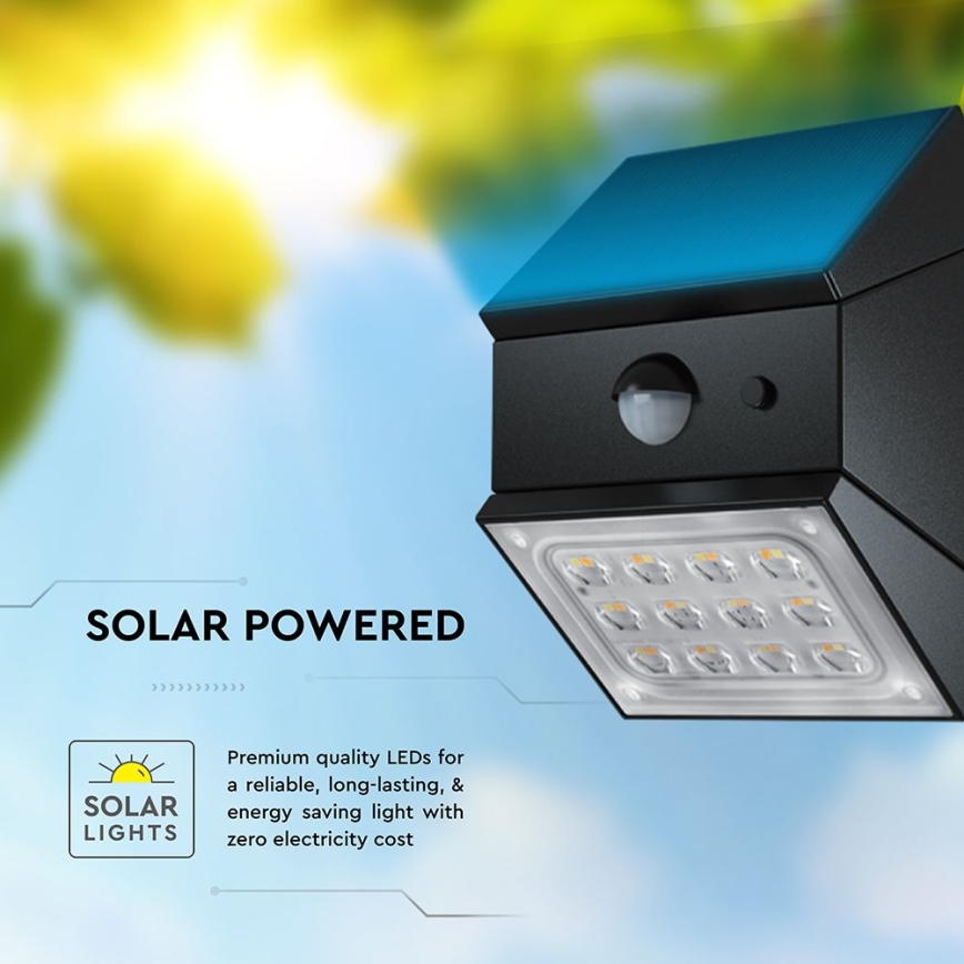 Applique solaire murale à LED avec détecteur LED/2,5W/3,7V 3000/4000/6000K IP65 1200 mAh noire