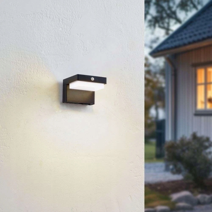 Applique murale solaire LED avec détecteur LED/5W/3,7V 2000 mAh IP44 noir