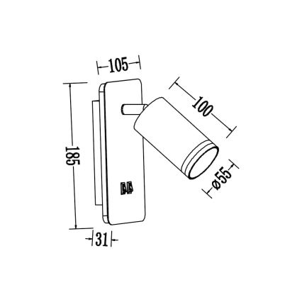 Applique murale spot LED PIPE 1xGU10/10W/230V + LED/6W, blanche