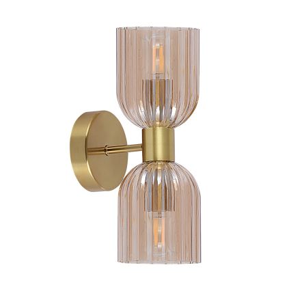 Applique PIEGA 2xE14/10W/230V ottone/beige fumé