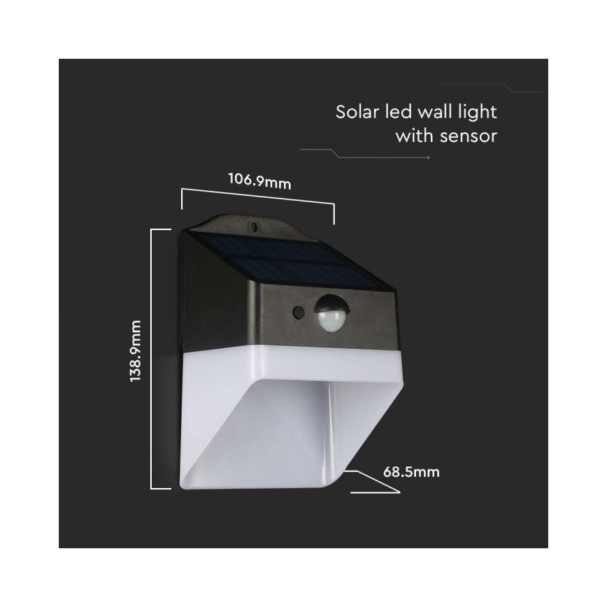 Applique murale solaire LED avec capteur LED/2W/3,7V 4000K IP65 1200 mAh