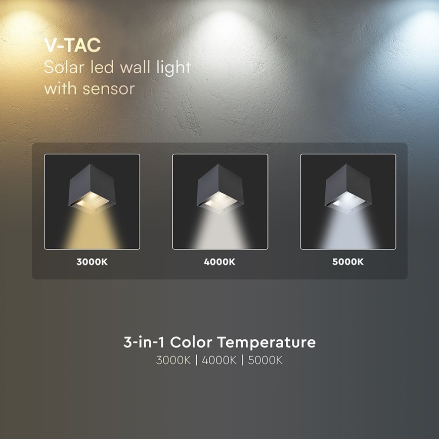 Lampada da parete solare a LED con sensore LED/9W/5V 3000/4000/5000K IP65 2600 mAh antracite