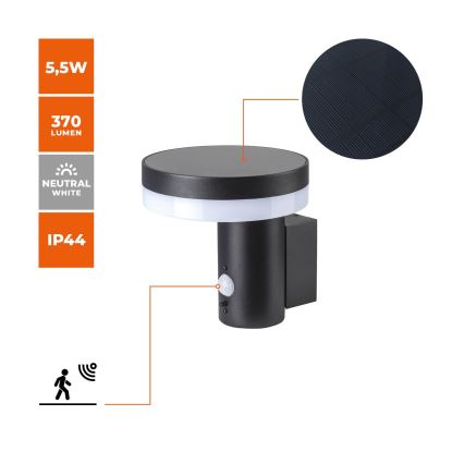 Applique solare a LED con sensore SOLARIS3 LED/5,5W/3,7V 4000K IP44