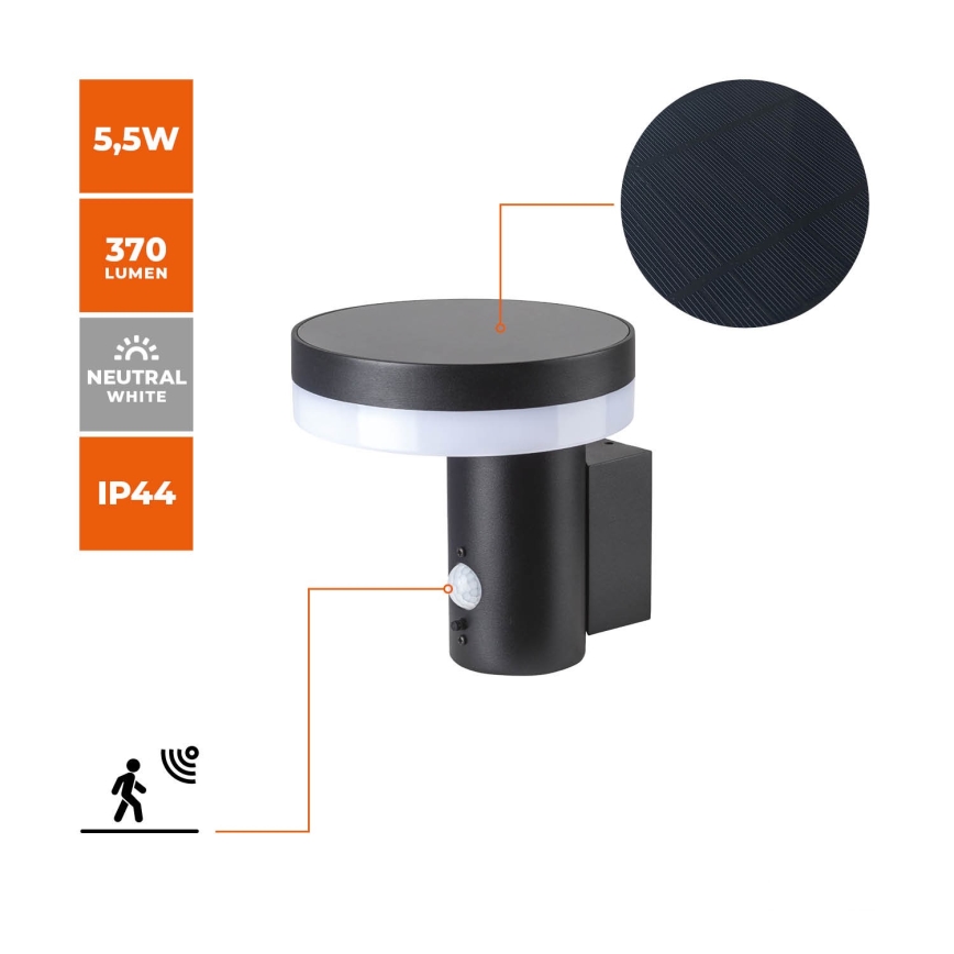 Applique solare a LED con sensore SOLARIS3 LED/5,5W/3,7V 4000K IP44