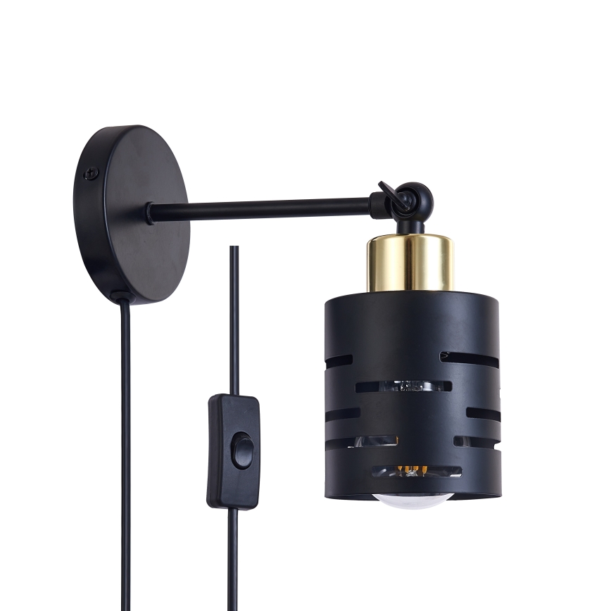 Applique spot murale ELEN avec interrupteur 1xE27/35W/230V noir/doré
