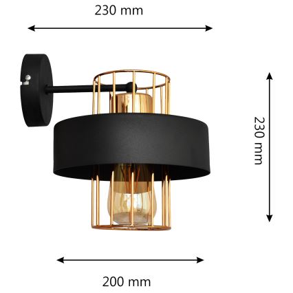 Applique VOLTA 1xE27/15W/230V 23 cm nero/oro