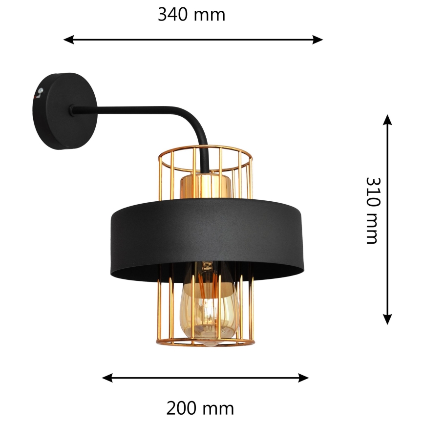 Applique VOLTA 1xE27/15W/230V 34 cm nero/oro