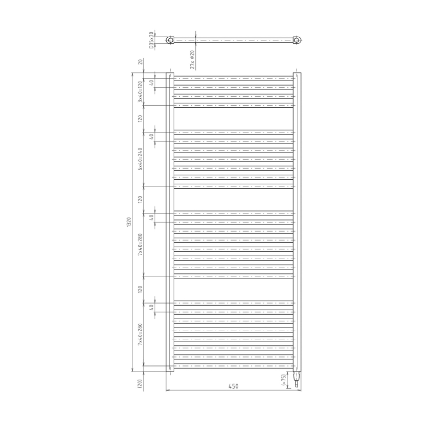 Aqualine - Badezimmer-Elektro-Heizkörper DIRECT-E 400W/230V 132 cm matt schwarz gerade