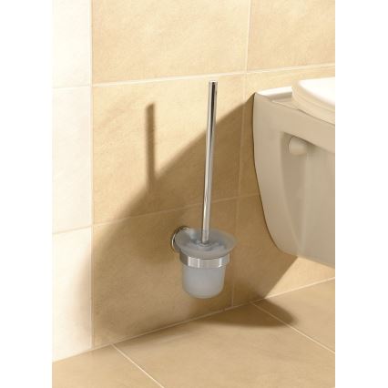 Aqualine - Brosse de toilette à fixation murale SAMBA blanc de lait verre/chrome brillant