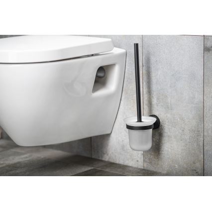 Aqualine - Brosse WC à fixation murale SAMBA verre laiteux/noir mat