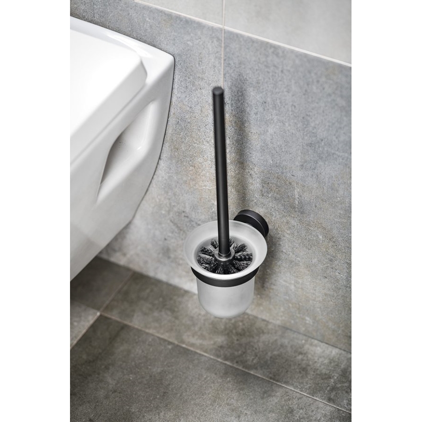 Aqualine - Brosse WC à fixation murale SAMBA verre laiteux/noir mat
