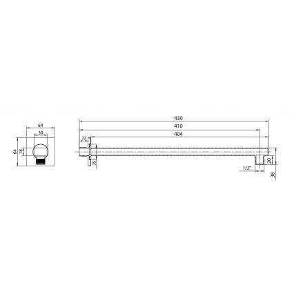 Aqualine - Duscharm eckig 40,4 cm glänzendes Chrom