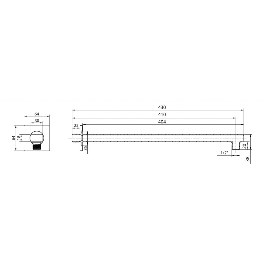 Aqualine - Duscharm eckig 40,4 cm glänzendes Chrom