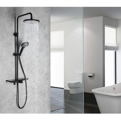 Aqualine - Ensemble de douche avec mitigeur ARONA noir mat