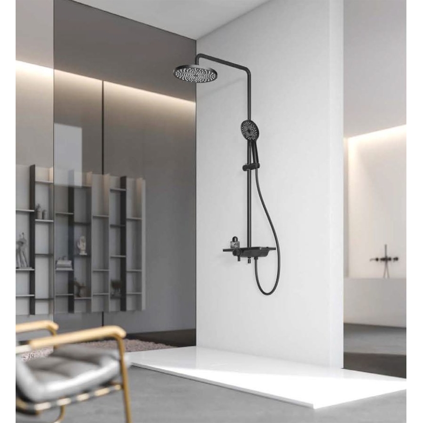 Aqualine - Ensemble de douche avec mitigeur ARONA noir mat