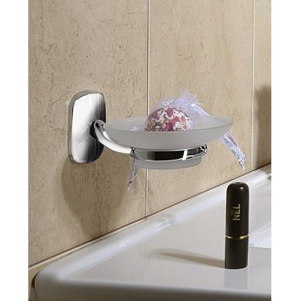 Aqualine - Portasapone a parete RUMBA bianco latte vetro/cromo lucido