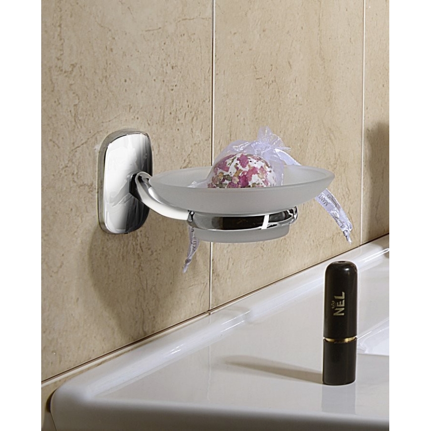 Aqualine - Portasapone a parete RUMBA bianco latte vetro/cromo lucido