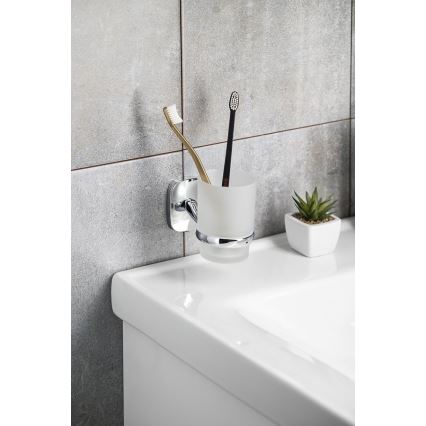 Aqualine - Portaspazzolino a parete RUMBA bianco latte vetro/cromo lucido